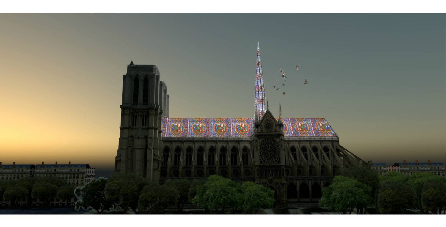 Notre Dame París CUBIERTO POR UNA VIDRIERA